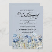 エレガントほこりっぽい青い水色のワイルドフラワー結婚ズ 招待状 (正面/裏面)