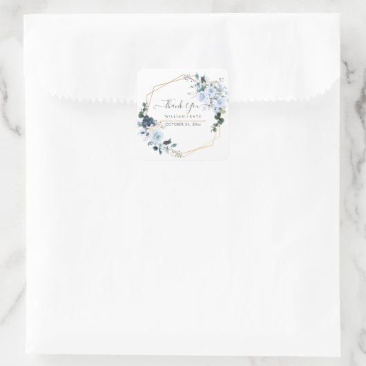 エレガントほこりっぽい青い水色の花 スクエアシール (バッグ)