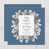 エレガントほこりっぽい青い水色の赤ちゃんシャワー 招待状 (正面/裏面)