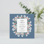 エレガントほこりっぽい青い水色の赤ちゃんシャワー 招待状 (スタンド正面)