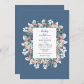 エレガントほこりっぽい青い水色の赤ちゃんシャワー 招待状 (正面/裏面)