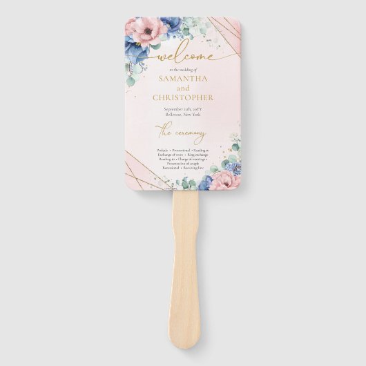 エレガントほこりっぽい青い水色フローラプログラム ハンドファン (正面)