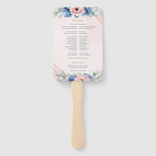 エレガントほこりっぽい青い水色フローラプログラム ハンドファン (裏面)