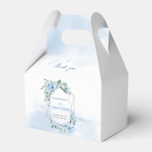 エレガントほこりっぽい青い水色フローラ銀枠 フェイバーボックス (裏面サイド)