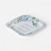 エレガントほこりっぽい青い水色フローラ銀枠 ペーパープレート (傾斜あり)