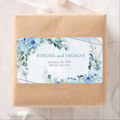 エレガントほこりっぽい青い水色フローラ銀枠 ラベル (インサイチュ)