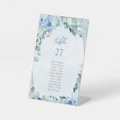 エレガントほこりっぽい青い水色フローラ銀枠 台座サイン (正面)