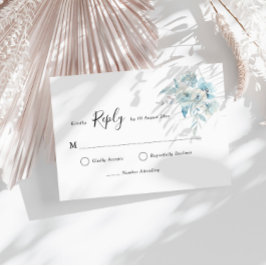 エレガントほこりっぽい青い水色フローラRSVPカード 出欠カード