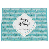 エレガントほこりっぽい青い水色ワイルドフラワーズモノグラム ラージペーパーバッグ (正面)