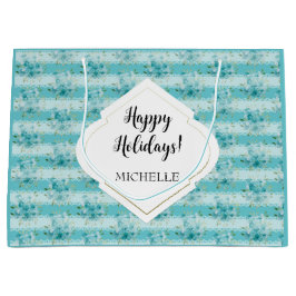 エレガントほこりっぽい青い水色ワイルドフラワーズモノグラム ラージペーパーバッグ