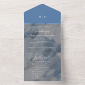エレガントほこりっぽい青い沿岸海大理石 オールインワン招待状 (内側)