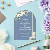 エレガントほこりっぽい青い白い結婚バラ アクリル招待状 (インサイチュ (ウェディング))