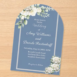 エレガントほこりっぽい青い白い結婚バラ アクリル招待状