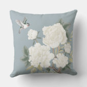 エレガントほこりっぽい青い白い花の鳥 クッション (裏面)