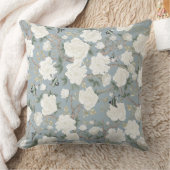 エレガントほこりっぽい青い白い花の鳥 クッション (ブランケット)