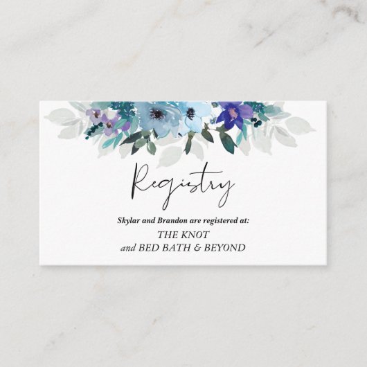 エレガントほこりっぽい青い紫のフローラ結婚レジストリ エンクロージャーカード (正面)