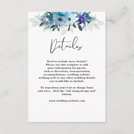 エレガントほこりっぽい青い紫のフローラ結婚詳細 エンクロージャーカード (正面)