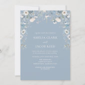 エレガントほこりっぽい青い花フローラ結婚写真 招待状 (正面)