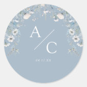 エレガントほこりっぽい青い花結婚フローラ ラウンドシール (正面)