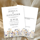 エレガントほこりっぽい青い野の花結婚白 招待状