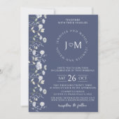 エレガントほこりっぽい青い野草結婚式招待状 招待状 (正面)