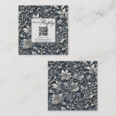 エレガントほこりっぽい青い銀の灰色フローラQRコード エンクロージャーカード (正面/裏面)