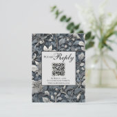 エレガントほこりっぽい青い銀の灰色フローラQRコード 出欠カード (スタンド正面)