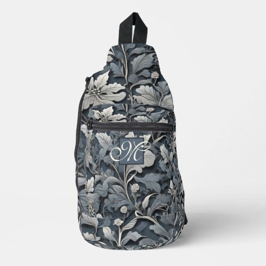 エレガントほこりっぽい青い銀の白い灰色のフローラ スリングバッグ (正面)