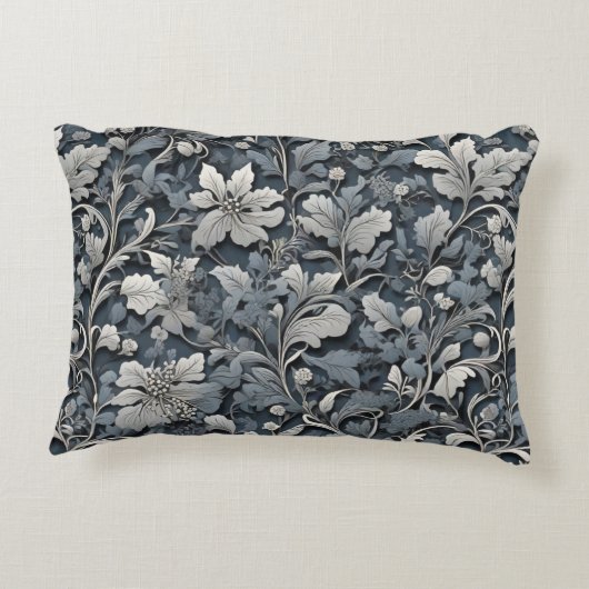 エレガントほこりっぽい青い銀の白い灰色フローラ アクセントクッション (裏面)