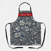 エレガントほこりっぽい青い銀の白い灰色フローラ エプロン (正面)