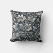 エレガントほこりっぽい青い銀の白い灰色フローラ クッション (正面)