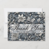 エレガントほこりっぽい青い銀の白い灰色フローラ サンキューカード (正面)