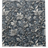 エレガントほこりっぽい青い銀の白い灰色フローラ シャワーカーテン (正面)