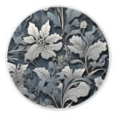 エレガントほこりっぽい青い銀の白い灰色フローラ セラミックノブ (正面)