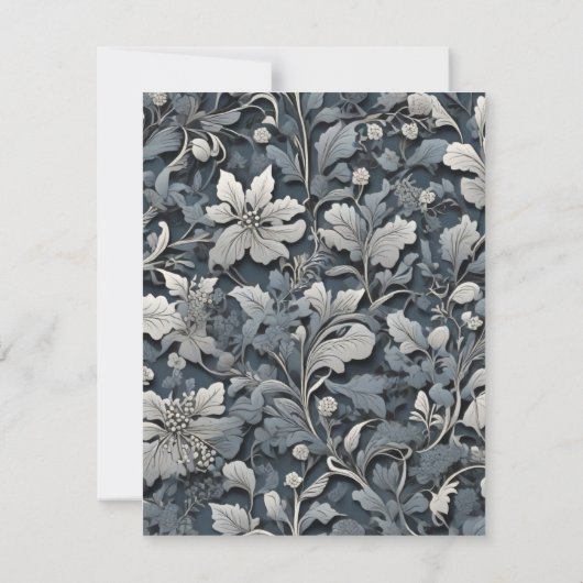 エレガントほこりっぽい青い銀の白い灰色フローラ セーブザデート (裏面)