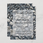 エレガントほこりっぽい青い銀の白い灰色フローラ セーブザデート (正面/裏面)