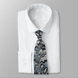 エレガントほこりっぽい青い銀の白い灰色フローラ ネクタイ