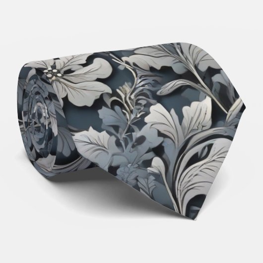 エレガントほこりっぽい青い銀の白い灰色フローラ ネクタイ (ロール)