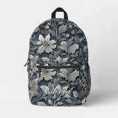 エレガントほこりっぽい青い銀の白い灰色フローラ プリントバックパック (正面)