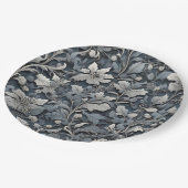 エレガントほこりっぽい青い銀の白い灰色フローラ ペーパープレート (アングル)