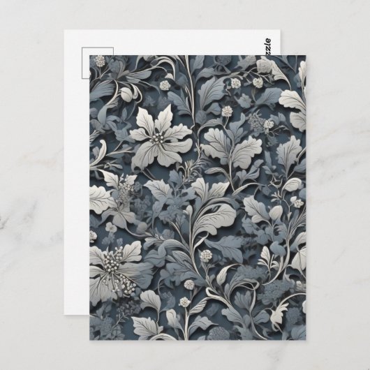 エレガントほこりっぽい青い銀の白い灰色フローラ ポストカード (正面/裏面)