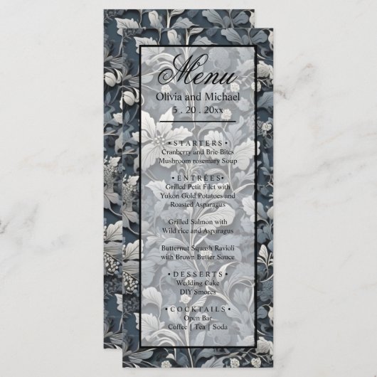 エレガントほこりっぽい青い銀の白い灰色フローラ メニュー (正面/裏面)