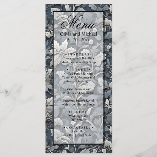 エレガントほこりっぽい青い銀の白い灰色フローラ メニュー (正面)