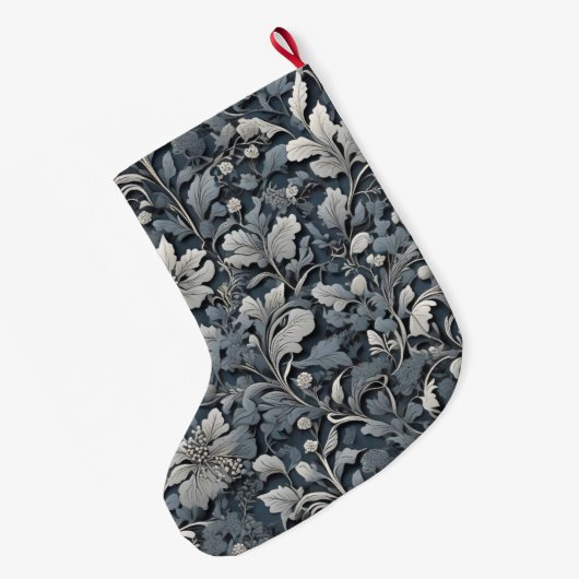 エレガントほこりっぽい青い銀の白い灰色フローラ ラージクリスマスストッキング (裏面 (吊り時))