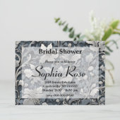 エレガントほこりっぽい青い銀の白い灰色フローラ 招待状 (スタンド正面)