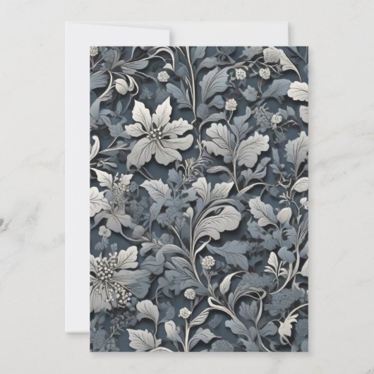 エレガントほこりっぽい青い銀の白い灰色フローラ 招待状 (裏面)