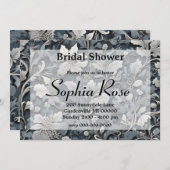 エレガントほこりっぽい青い銀の白い灰色フローラ 招待状 (正面/裏面)