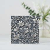 エレガントほこりっぽい青い銀の白い灰色フローラ 招待状 (スタンド正面)