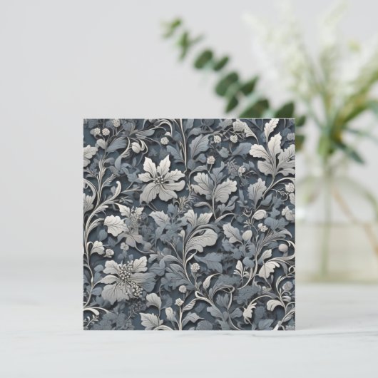 エレガントほこりっぽい青い銀の白い灰色フローラ 招待状 (スタンド正面)