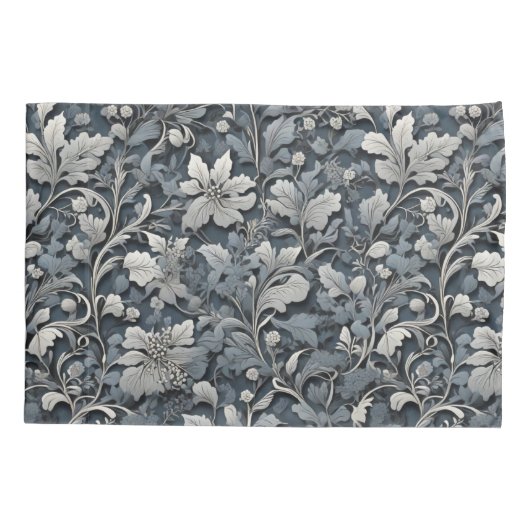 エレガントほこりっぽい青い銀の白い灰色フローラ 枕カバー (裏面-左)